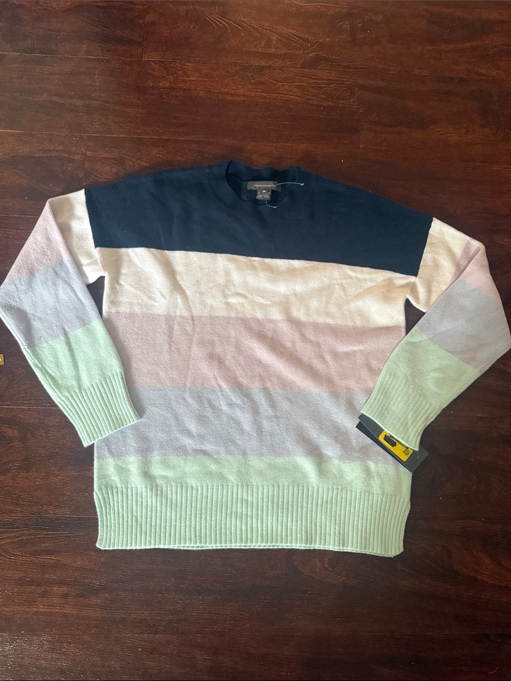 Womens Crewneck Striped Pastel Sweater - Navy, Cream & Mint
